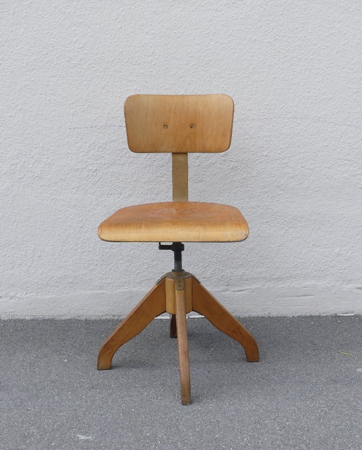Sedia da scrivania girevole, anni '50, legno, WstaEb