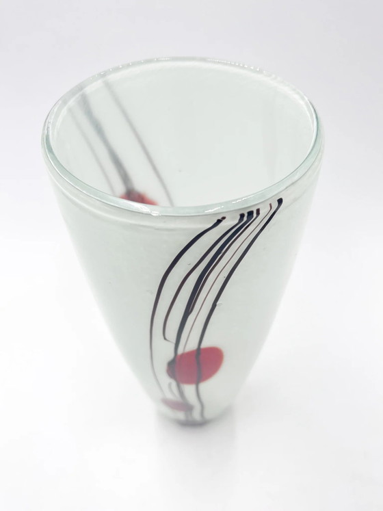 70s White Murano Glass Vase with Red and Black Decorations (photo 9 of 11)