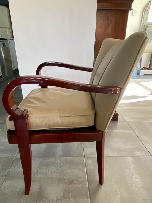 Paire de Fauteuils Bridges 1930 Art Déco – Leather, Wood (photo 2 of 6)