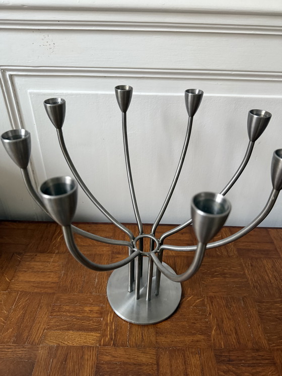 Image 1 of Großer Kronleuchter aus gebürstetem Metall, schwedisches Design von Hagberg