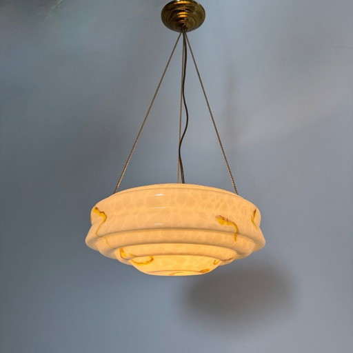 art deco hanglamp marmer glas , 1950s