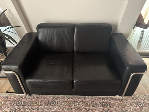 Canapé 2 places en cuir style Le Corbusier avec structure chromée – 2 zitsbanken, Leather (photo 2 of 7)
