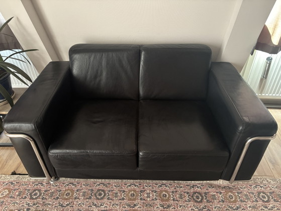 Leren 2-Zits Bank Le Corbusier Stijl Met Chroom Frame – 2 zitsbanken, Leather (photo 2 of 7)