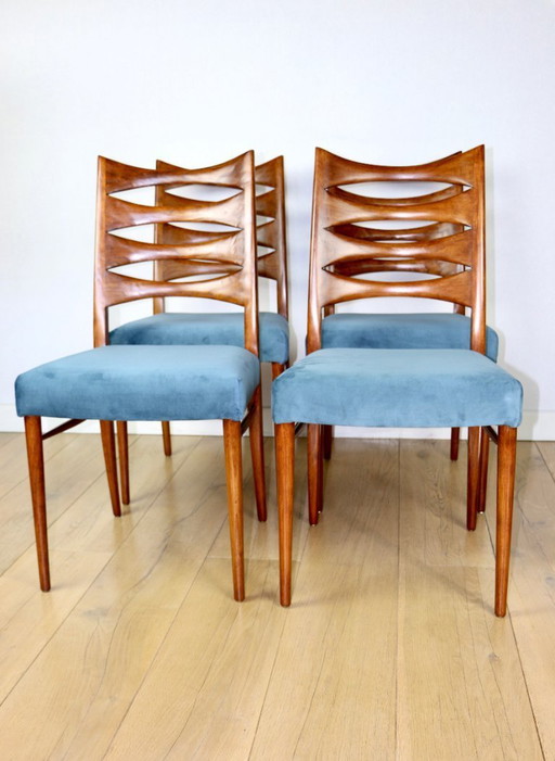 Danish vintage chairs blue turquoise vintage - set of 4 - great set