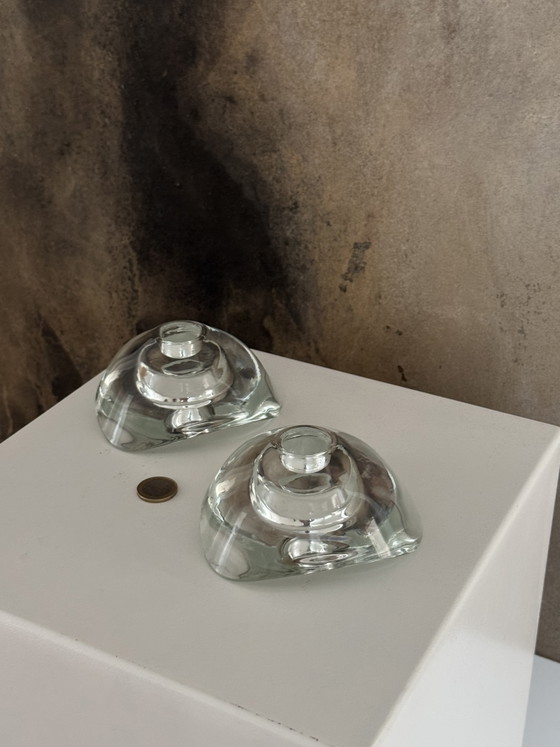 Image 1 of Ensemble de design danois, années 70, chandeliers, bougeoirs, verre, bougies coniques, porte-bougies chauffe-plat