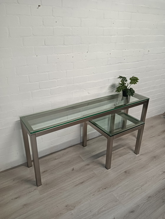 Image 1 of Beistelltische aus Edelstahl, dickes Glas, sehr schwer