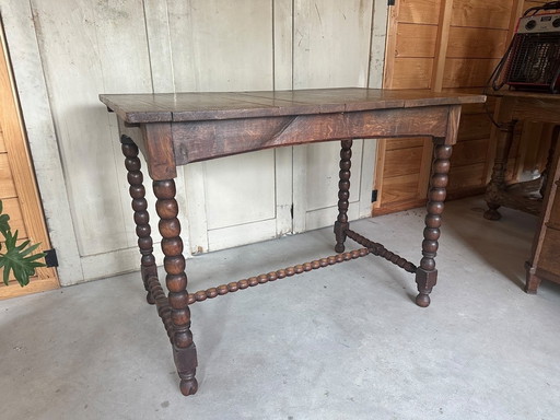 Table d'entrée ancienne - Bois massif avec pieds tournés et perlés