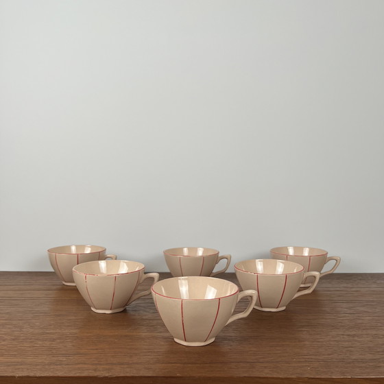 Image 1 of Digoin-Sarrguemines Art Deco Pink and Red Coffee/Tea Set