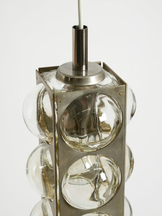Image 1 of Beautiful 1960s Space Age pendant lamp by Temde, made of glass and nickel-plated metal