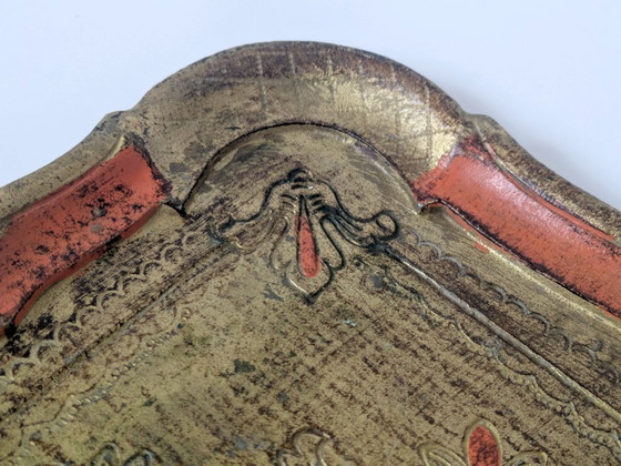 Image 1 of Vintage Florentine Gilt Wood Tray | Hand-Painted Orange & Gold | Midcentury Italian Baroque Decor