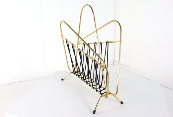 Image 1 of 1950s Brass Magazine Holder Magazine Rack