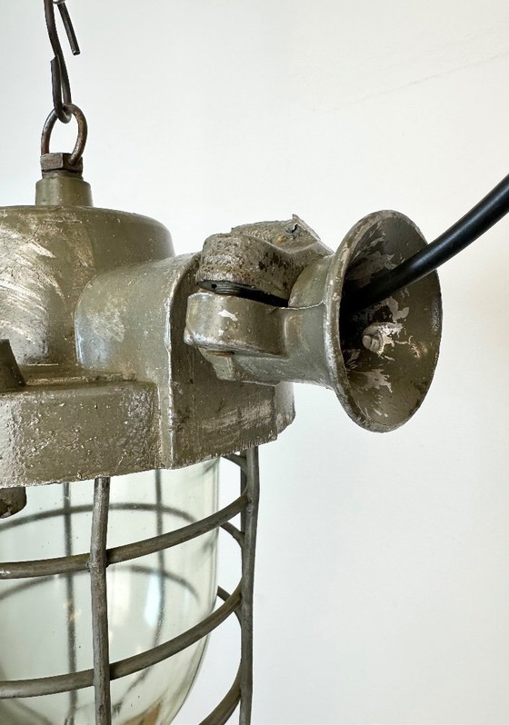 Image 1 of Industrial Cast Aluminium Cage Pendant Light, 1960s