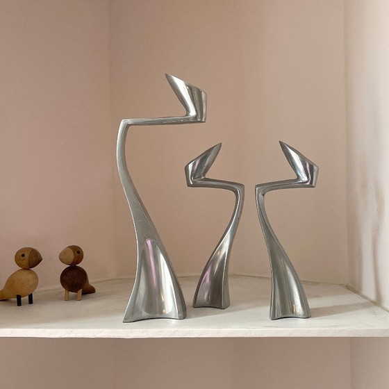 Image 1 of 3x large Matthew Hilton Design SWAN candlesticks SCP England