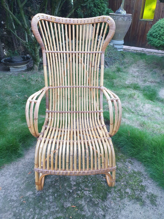 Image 1 of Bellissima poltrona alta vintage in rattan Rohé