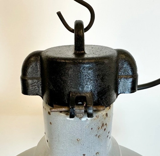 Image 1 of Large Industrial Midcentury Grey Enamel Factory Lamp, 1950s