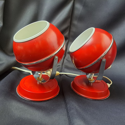 Set van 2 Rode Space Age Eyeball Lampen – Vintage Jaren 60/70 – Wand of Tafel