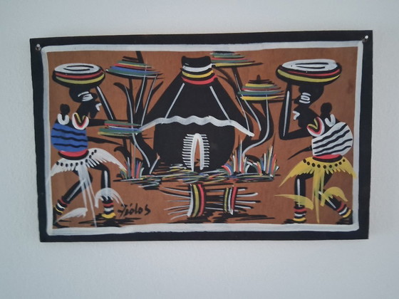 Image 1 of Set di 7 dipinti africani su legno (Fidos, anni '50 - '60)
