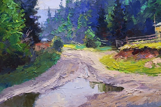 Image 1 of Original Oil Painting Natural Summer Forest Mountains After the Rain