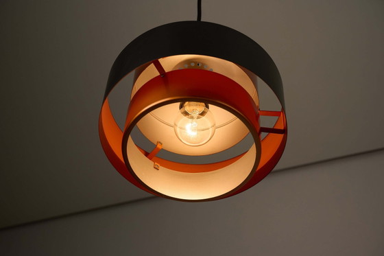 Suspension "Juno" en cuivre et noir par Jo Hammerborg pour Fog & Mørup, 1963, Plafonniers, Métal, Plastique (photo 4 sur 8)