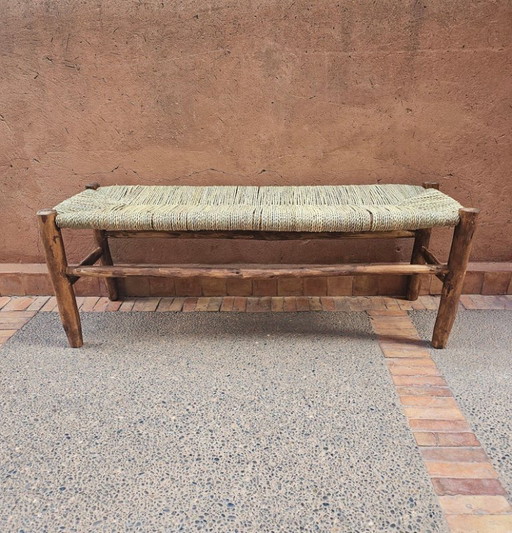 Marokkaanse bank met palmbladkoord – bankjes, Wood, Wicker