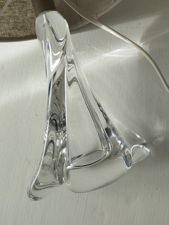 Image 1 of Pair of table lamps - 1950s style twisted clear glass bases - Hemp cylindrical lampshades