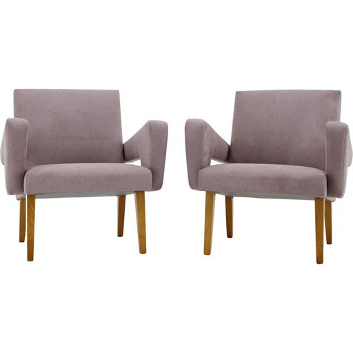 Pareja de sillones vintage de madera y tela, Checoslovaquia, años 60