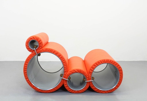 Joe Colombo Tube Chair Orange, Original Vintage Production Flexform 1970s, Space Age Italian Design Collectible Armchair