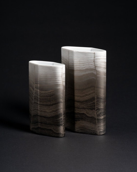 Image 1 of Glam Chic Vintage Rare Alain Le Foll × Rosenthal "Chiffon" Porcelain Vase Duo