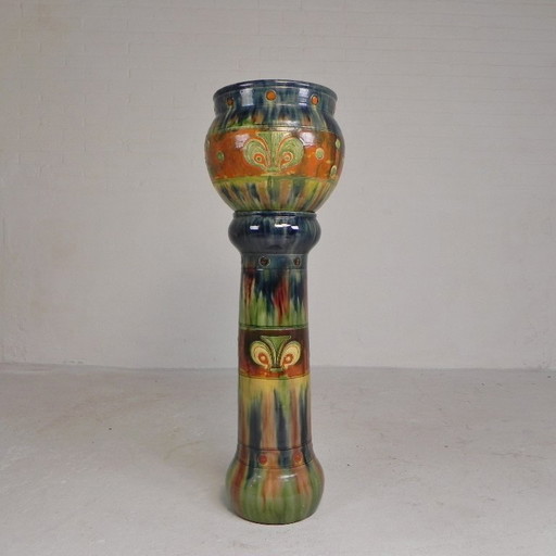 Flemish flowerpot on pedestal, ceramic, 1920s