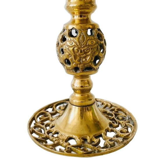 Image 1 of Vintage Messing filigraan kandelaar