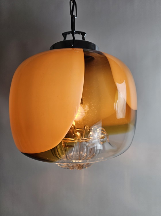 Image 1 of Orange transparent glass pendant lamp from Italy
