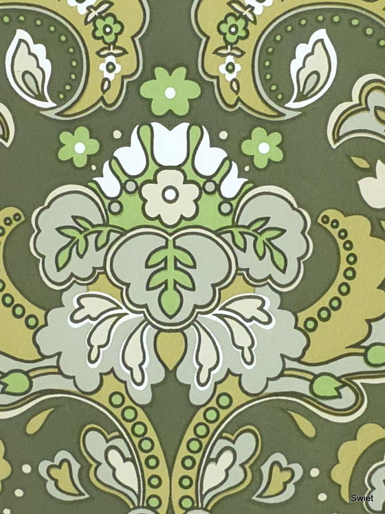 14297 Papier Peint Vintage Baroque New Old Stock Vert Olive Jaune Blanc – Décorations murales, Paper (photo 4 of 9)