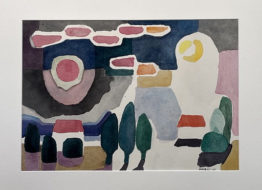 Sun Next to Moon, Watercolor by Dinieks