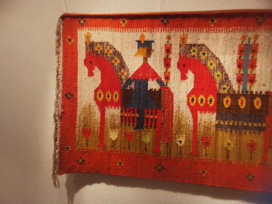 M. Domańska Kilim "Wesele" rouge et jaune, Tapis, Laine, Vintage (photo 2 sur 13)
