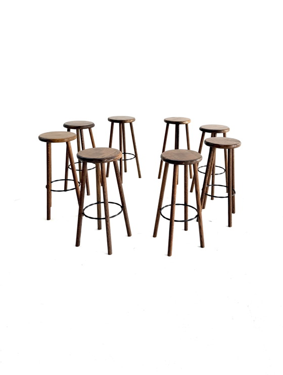 8x Brutalist Bar Stool ‘80s – Barstools, Cast Iron, Wood (photo 5 of 14)
