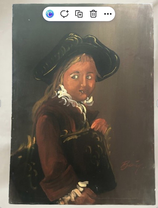 Pintura al Óleo Después de Drouais "Le Jeune Élève" Firmada con Certificado