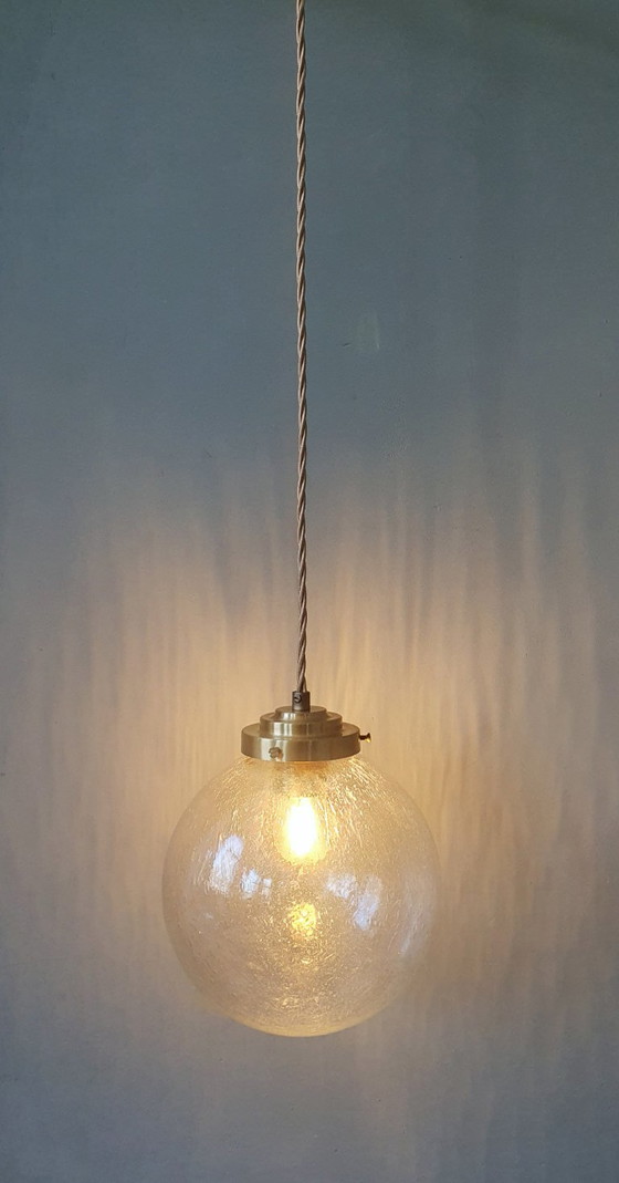 Vintage Pendant Lamp - Globe Lamp - Textured / Bubble Glass. – Metal (photo 13 of 20)