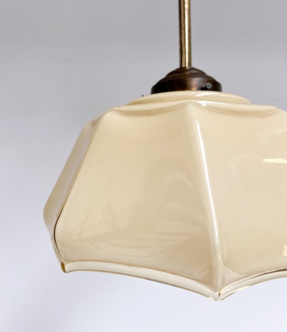 Image 1 of Curved glass Art Deco pendant lamp, 1930s