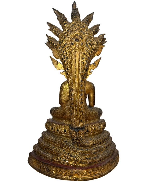 Thai Bronze Naga Buddha – Gilded – Rattanakosin Style Temple Statue – Sculpture (photo 10 of 10)