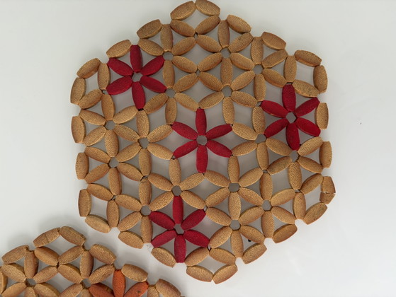 Set of 3 vintage bamboo coasters with flowers – Table accessories (photo 2 of 8)