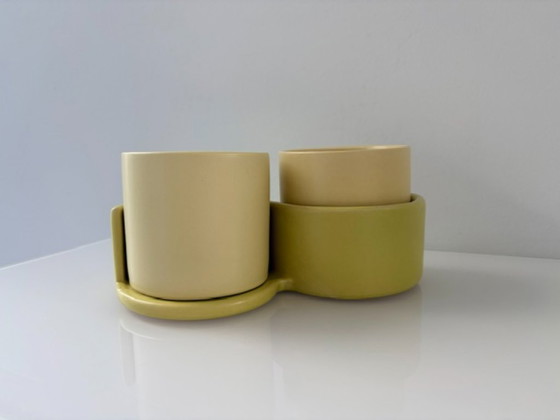 Double design Plant pot Céline de Lys, ceramic retro, Yellow, Modern (photo 2 of 13)