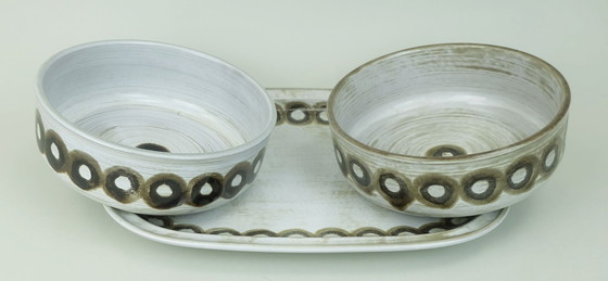 Image 1 of 2 bowls and 1 platter ceramano gala sepia esthetique tique gerda heuckeroth 1970s