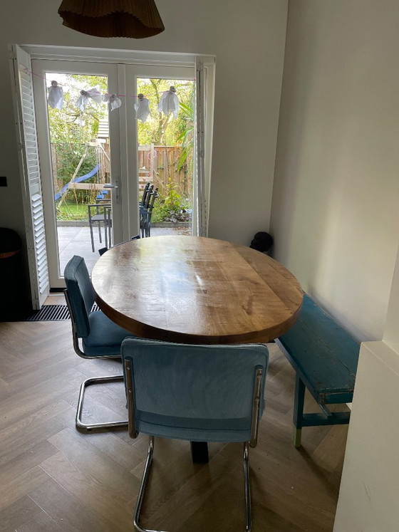 Oval dining table of wood and black metal, Brown, Modern (photo 2 of 6)