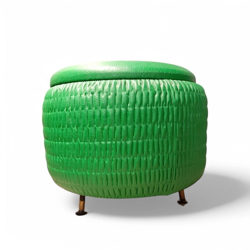 Vintage Poef Met Opbergruimte Op Pootjes, Groen Skai