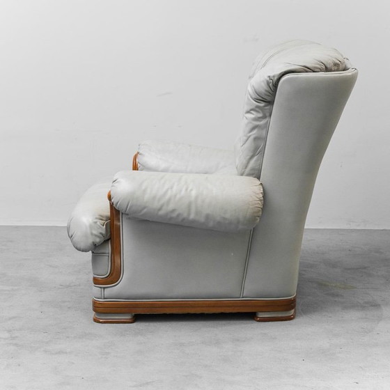 Image 1 of COPPIA DI POLTRONE VINTAGE IN PELLE GRIGIO E LEGNO ANNI ’50 MODERNARIATO