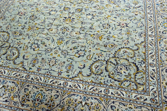 Image 1 of 391 X 293 cm Tapis Keshan noué à la main En vert pistache