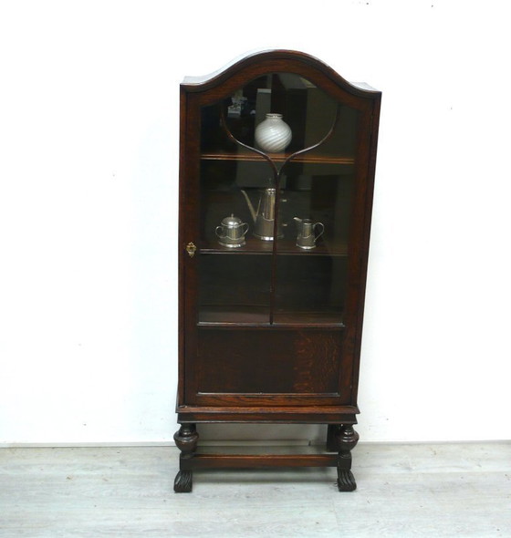 Bücherschrank Vitrine schmal Jugendstil aus England in Eiche dunkel um 1910 – Wood, Glass (photo 4 of 7)