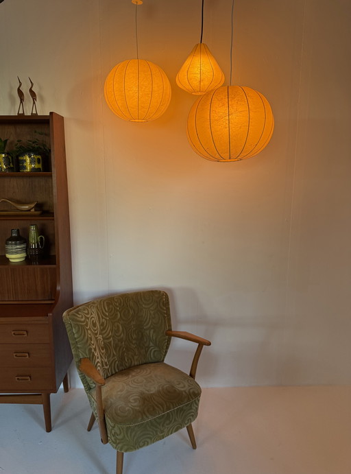 3x lampade bozzolo vintage, Goldkant Leuchten '60