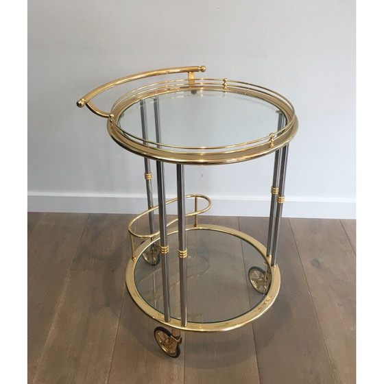 Image 1 of Vintage rolling table in gunmetal patina and gilded metal, 1970