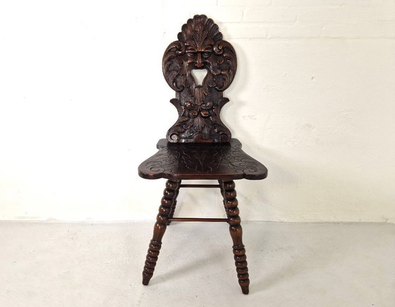 Image 1 of Antique Gothic hall chair Bobbin Legs